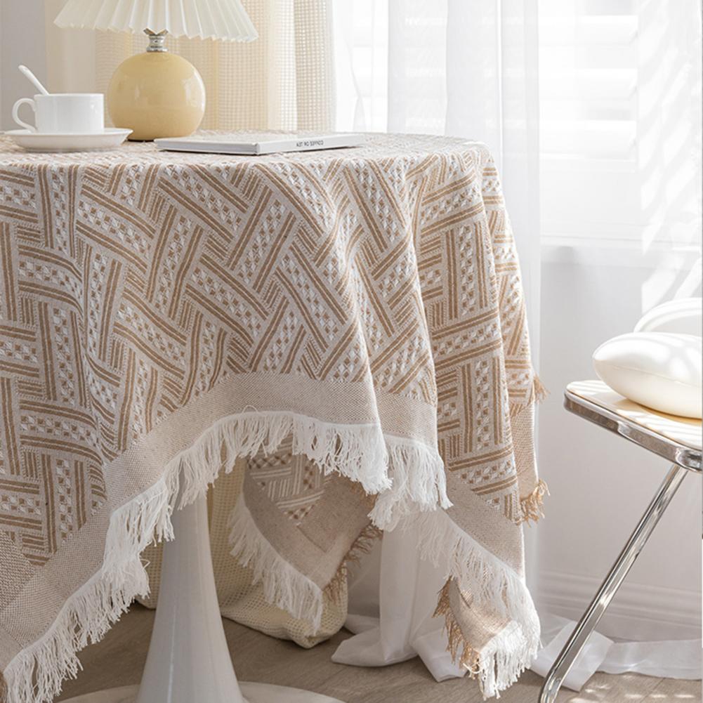 Plaid Cotton Linen Round Nordic TasselsTablecloth Wedding Hotel Banquet Cloth Table Cover Dining Room Wedding PartyDecoration