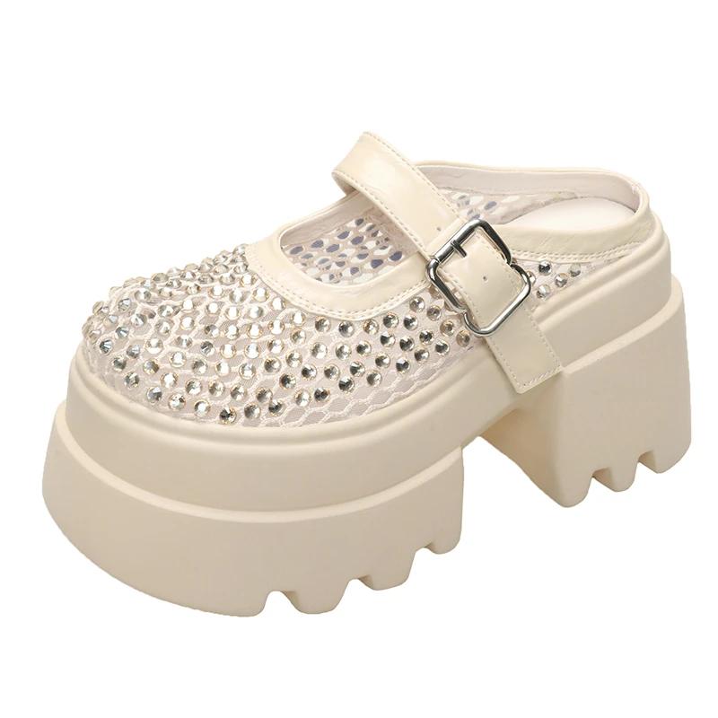 Fashion 10CM Synthetic Leather Slip On Slippers New 2025 Summer Platform Bling Sandals Woman ROME High Heels Casual Flip Flops Zapatos