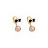 Elegant Black Rhinestone and Pearl Bow Earrings - Hong Kong Style Retro Design