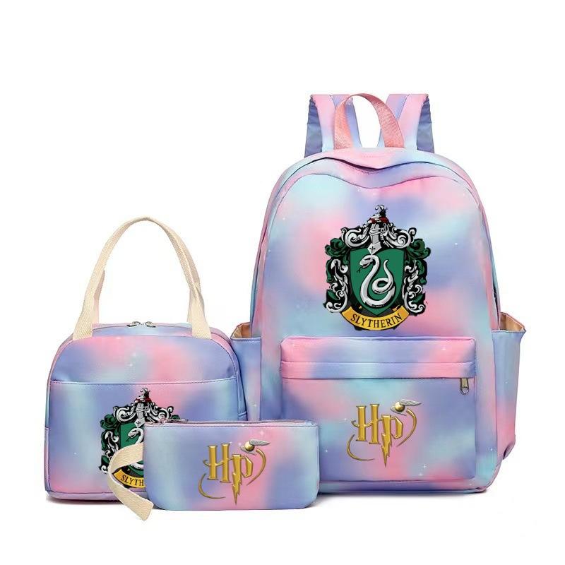 Large Capacity Schoolbag with Shoulder Strap; Student Three-piece Pencil Case Set