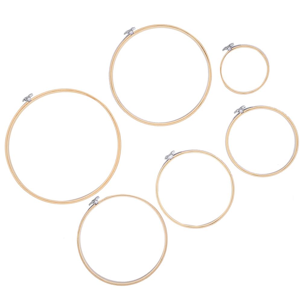 6Pcs Embroidery Hoops Circle CrossStitch Hoop Ring Wooden Frame CreamColoured DIY Tools