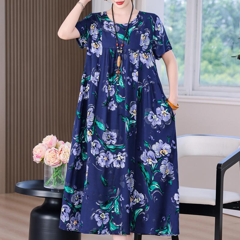 Elegant Long Dress for Women Vintage Clothes Plus Size Casual Short Sleeve Summer Loose Dress