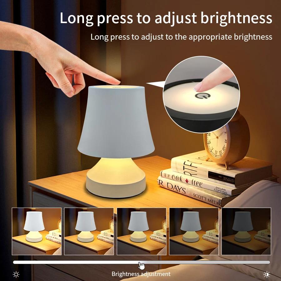 Mushroom LED Table Lamp Rechargeable Touch Switch Desk Light 3 Colors Dimmable For Bedroom Living Room Office Decor Lighting