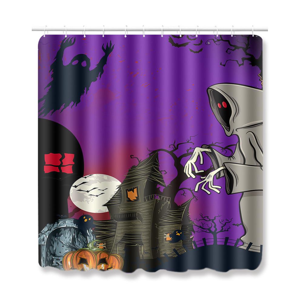 Halloween Shower Curtain Floor Mat Combination Four-Piece Set Bathroom Toilet Carpet Shower Room Foot Door Mat