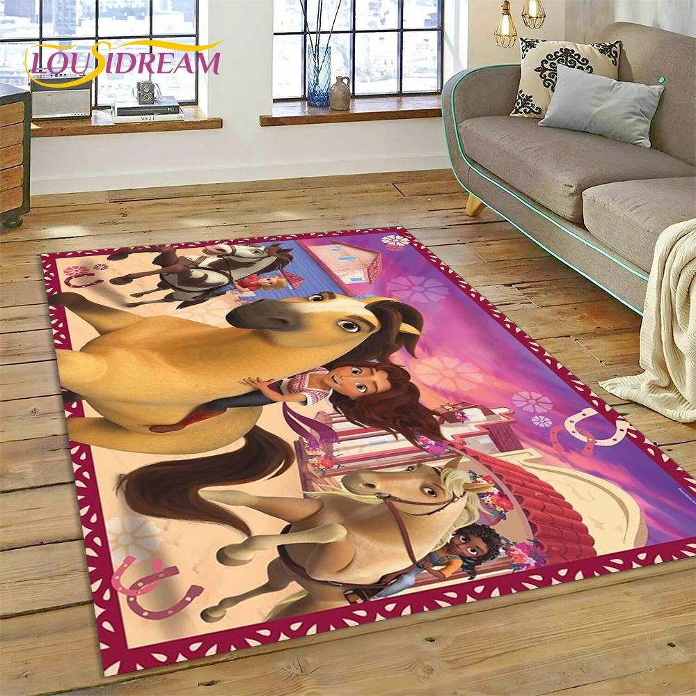 Spirit Riding Free Cartoon Horses Rug Carpet for Living Room Bedroom Home Decor,Non-slip Decoration for Sofa Doormat Girl Gift
