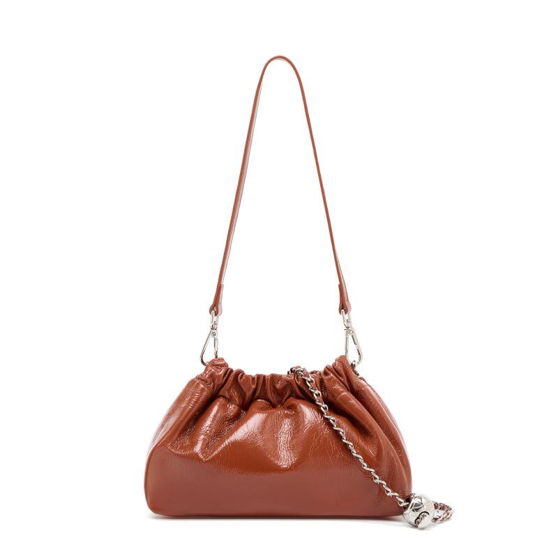 Small gold ball chain pleated cloud bag portable shoulder underarm bag black leather design niche messenger bag