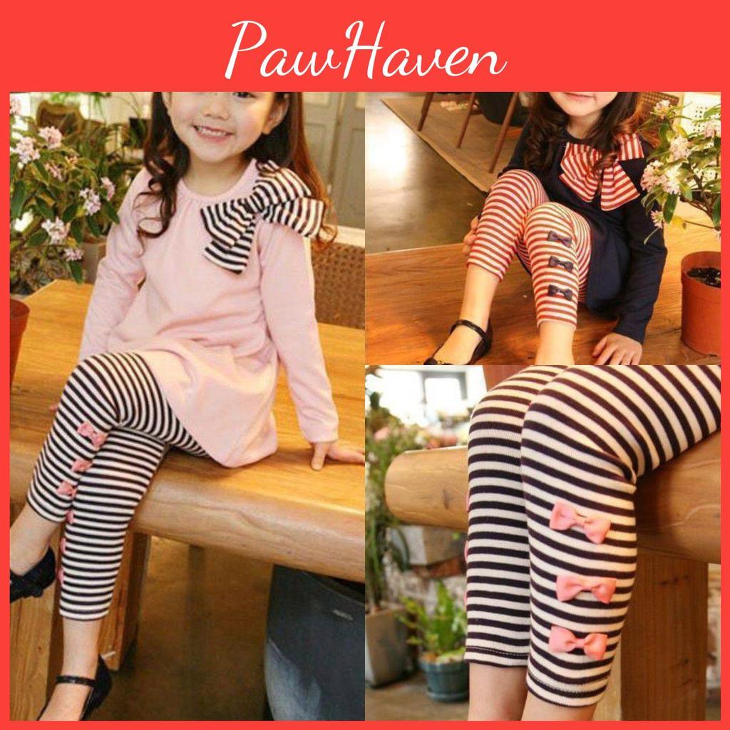 Adorable 2pcs Toddler Kids Baby Girls Outfits With Bowknot Top Striped Legging
