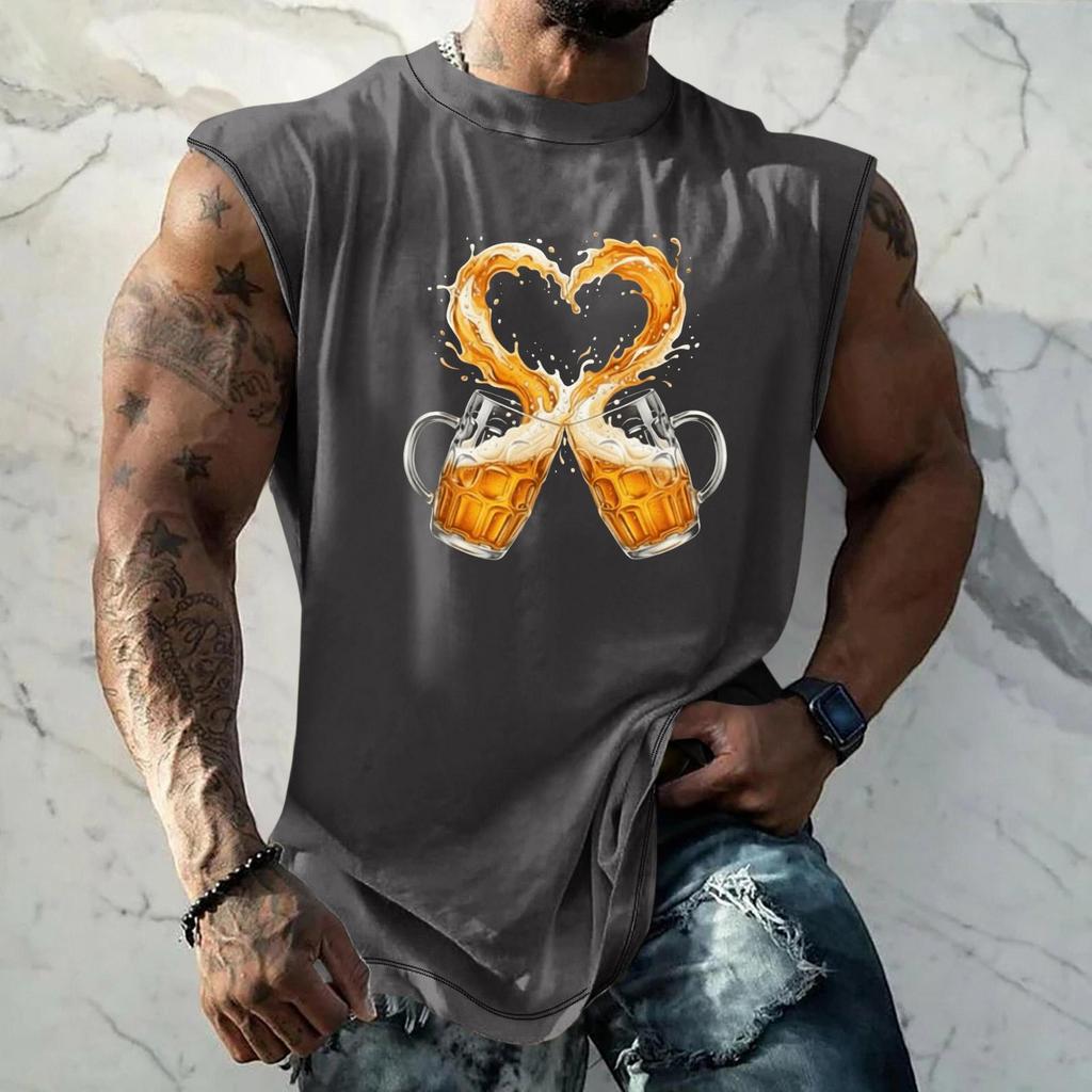Men Sleeveless Tank Top Loose Fit Casual Streetwear Summer Muscle Shirt Beer Festival Graphic Print Lightweight Breathable Vest