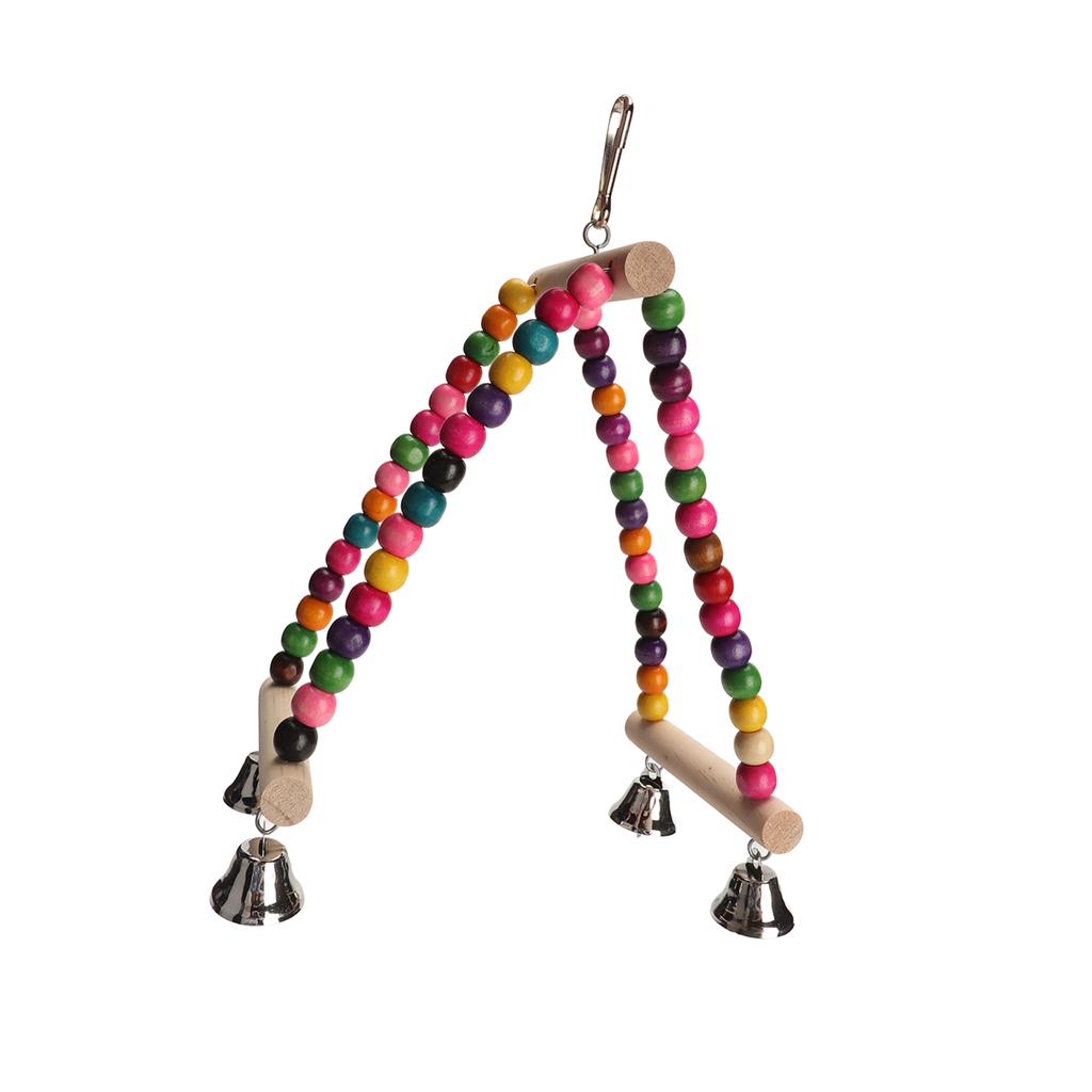 Wooden Beads Bird Swing Toy Colorful Half Circle Bird Swing Perch Cage Toys for Parrots