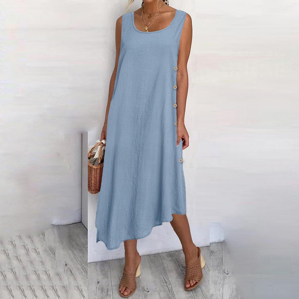 Women's Summer Sleeveless Beach Vest Skirt Asymmetric Beach Dress