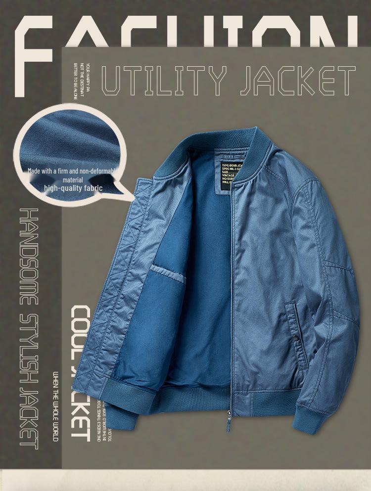 Men's Spring/Autumn Pilot Jacket - Pure Cotton American Baseball Style, Thin and Short.