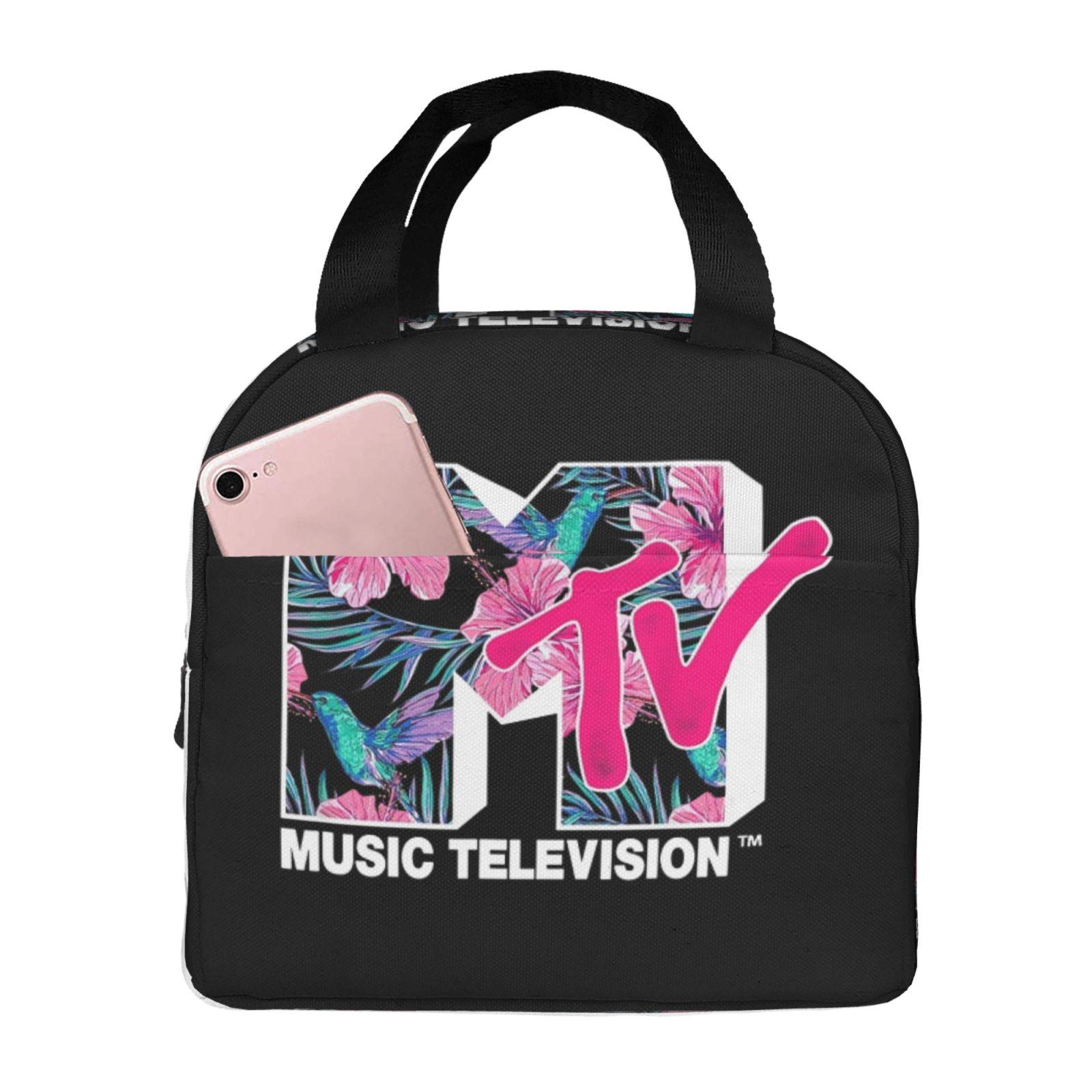 MTV Hummingbird Tropical Flower Logo Lunch Tote Bag Insulated Leakproof Lunch Box Container with Front Pocket for Girls Boys чёрный