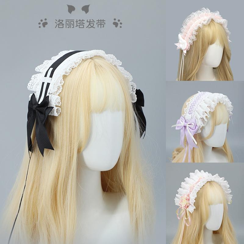 Handmade Bow Lace Headband Japanese Girl Lolita Hairpin Soft Cute Two-dimensional Headgear Cute Sister Hair Accessories