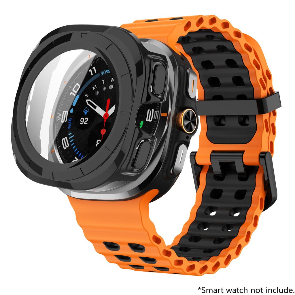 Glass+Case+Band For Samsung Galaxy Watch Ultra Strap 47mm Sport silicone Bracelet for Galaxy Watch Ultra 7 47 Strap Accessories