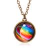 Yousheng Pendant Necklace Personality Double Sides Glow in The Dark Vintage Colorful Galaxy Glass Ball Necklace Jewelry Accessory