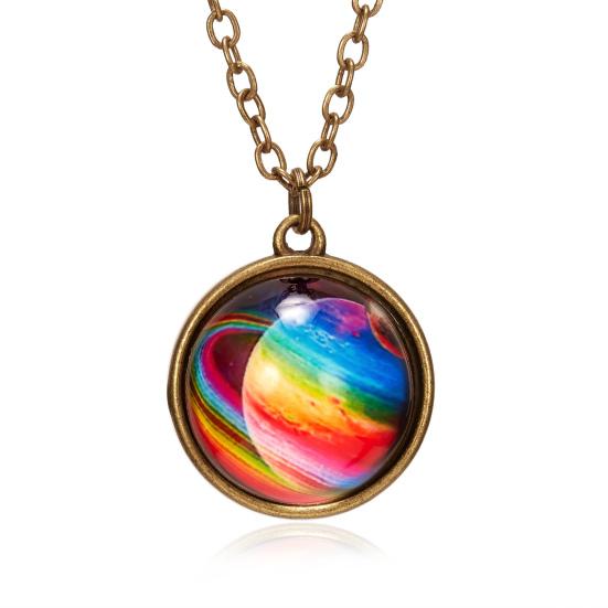 Yousheng Pendant Necklace Personality Double Sides Glow in The Dark Vintage Colorful Galaxy Glass Ball Necklace Jewelry Accessory