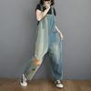Džínové kombinézy Dámské letní nadměrné velikosti Korejský styl Omlazující kontrastní barva Patch Kombinéza Kalhoty Trend