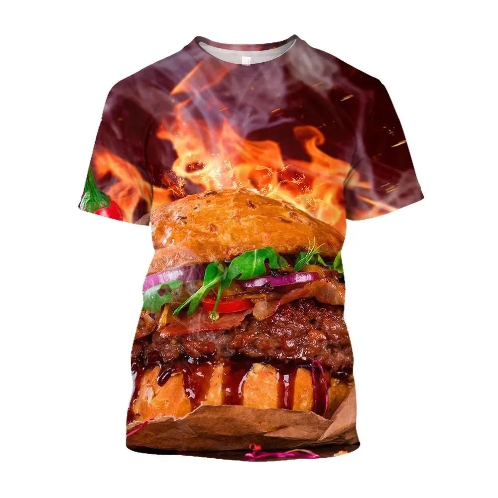 Kids O Neck T Shirt 3D Burger Food Pattern Vivid Unique Design For Outdoor Play Picnic Gathering Park Trips Summer Casual Daily Outfits