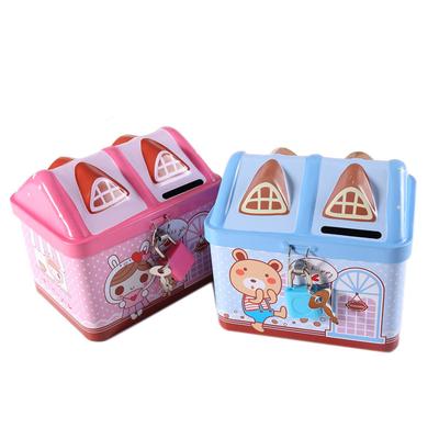 Metal House Shape Piggy Bank Coin Safe Storage Box Child Piggy Banks Key Lock Money Box Creative Children Christmas Gift