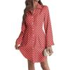 Women's Loose-fitting V-neck Long-sleeved Dress Print Work Shirt Dress