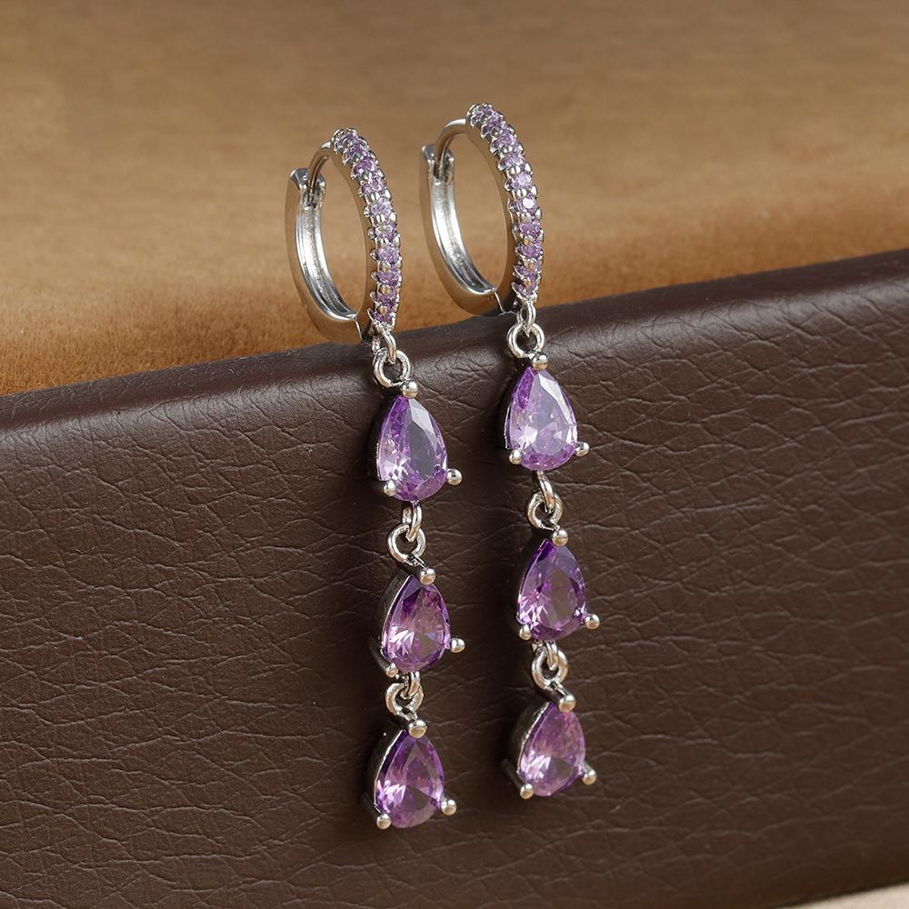 Simple Colorful Water Drop Dangle Earrings Bohemia Crystal Eardrop Hoop Earrings for Women Girls