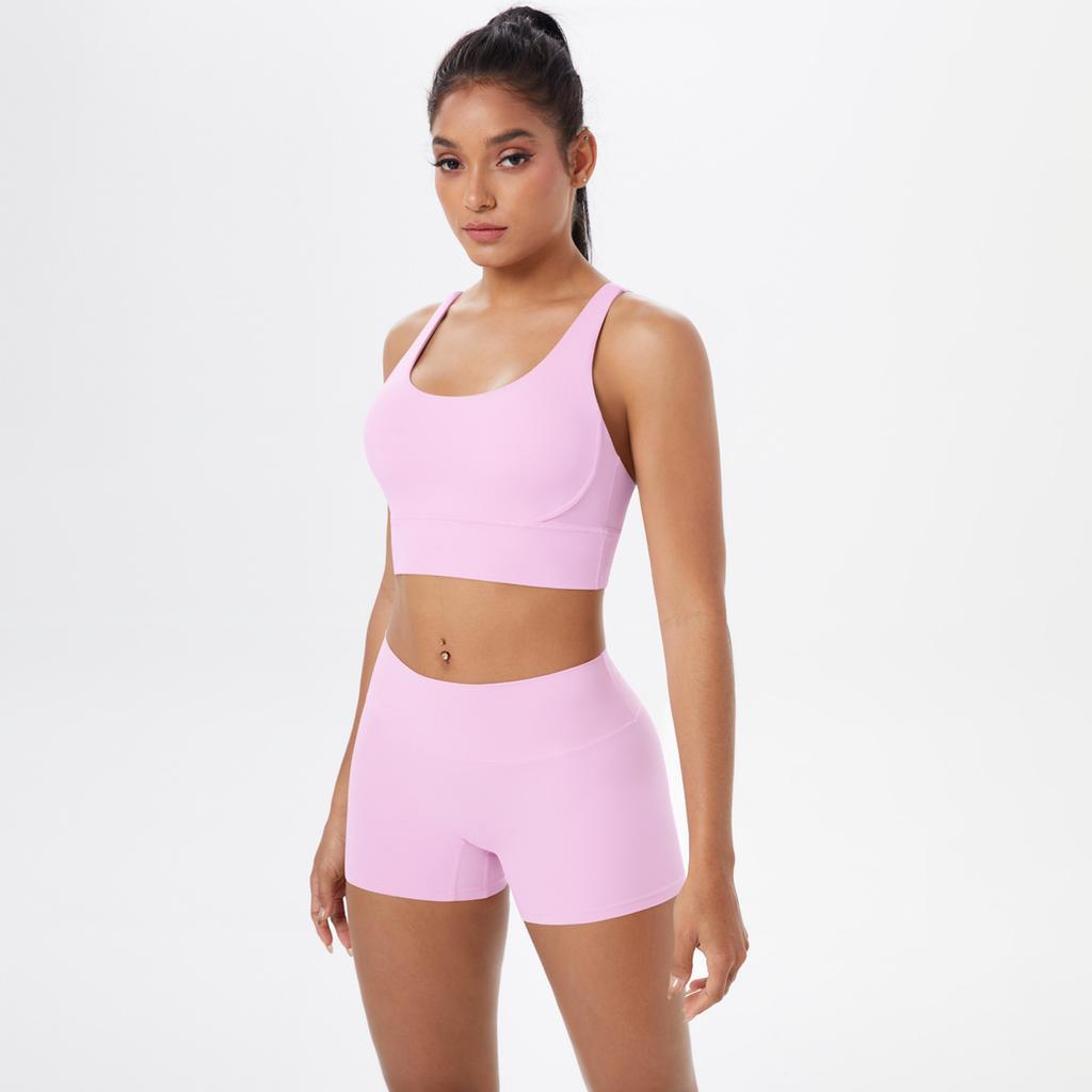 New Naked Matte Yoga Dress Cross Back Sports Bra Set Quick Drying Tight Hip Lifting Fitness Suit Two Piece Set For Women