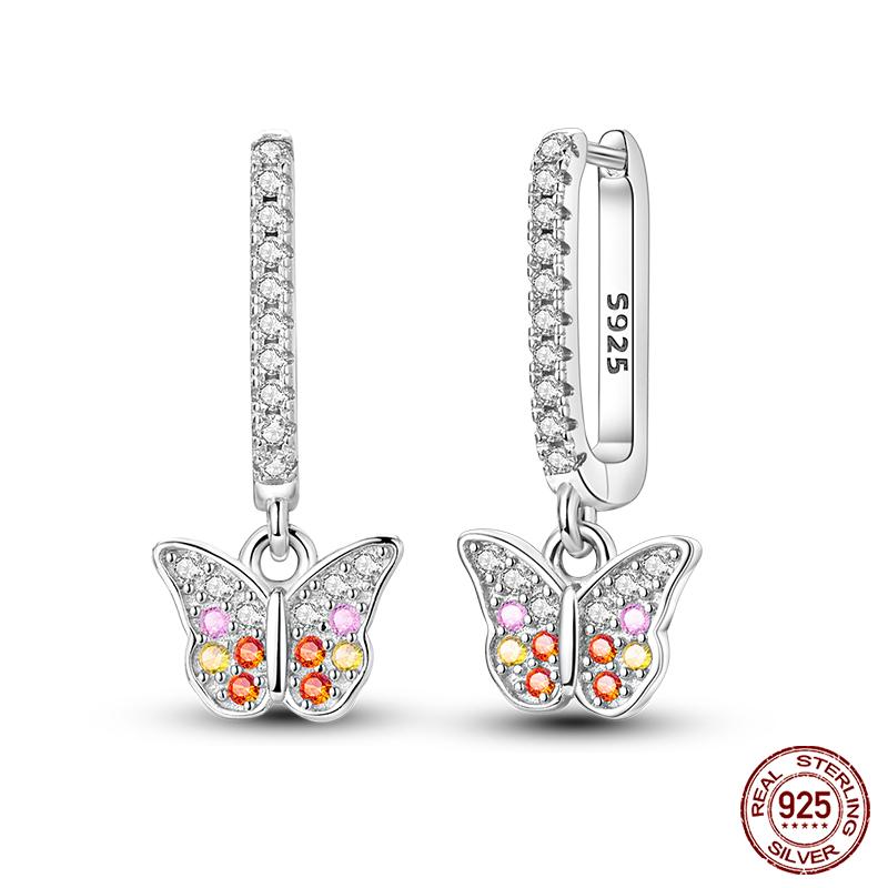 Boucles d'oreilles en argent sterling 925 pour femmes, pendentifs colorés en forme d'étoile, de papillon et d'œil du diable, bijoux de fête élégants