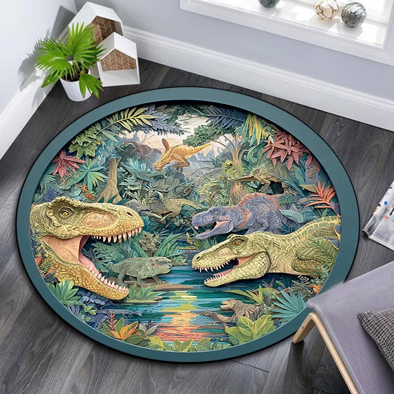 Dinosaur Round Area Rug,Carpet Rug for Living Room Bedroom Sofa Playroom Decor,Non-slip Floor Mat