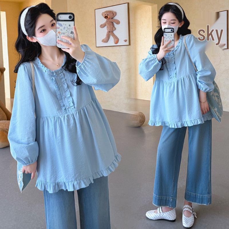 

2026 Spring Korean Sweet Doll Shirt for Pregnant Women 2XL синій