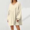 Women's Fashion Casual Large Solid Color Sweatshirt V-Neck Long Sleeve Loose Dress