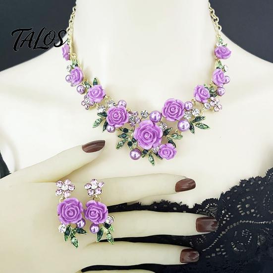 Necklace And Earrings Set 1 Camellia Choker Earrings, Faux Pearl Rhinestone Luxury Jewelry Elegant Flower for Women Daily Wear Party Date High-quality