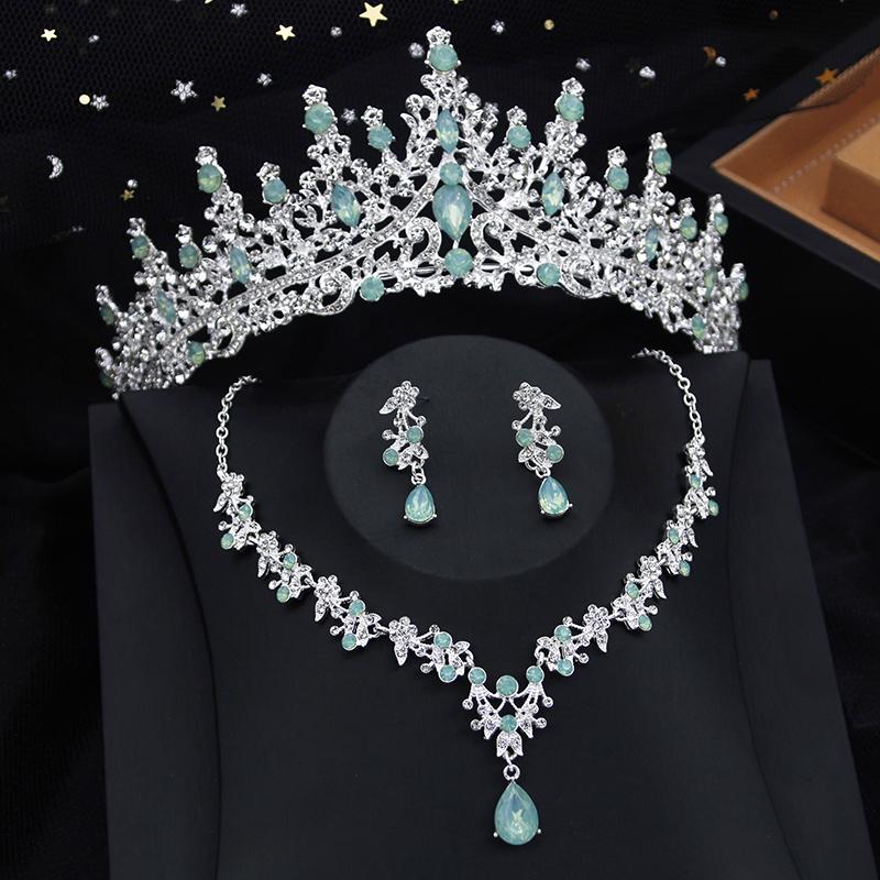 3 Piece Bridal Crown Jewelry Sets for Women Princess Tiaras Set Necklace Earrings Wedding Bride Jewelry Costume Accessories