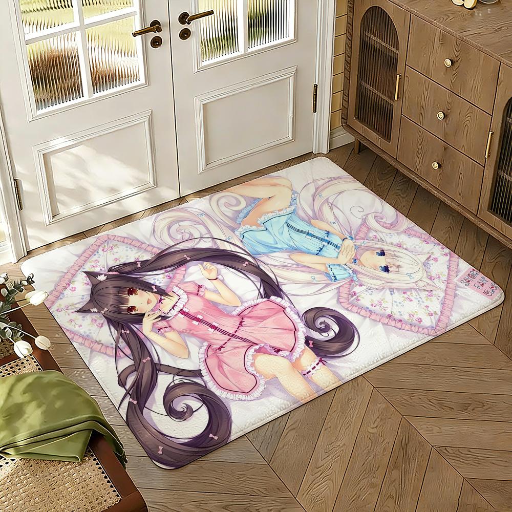 Anime Girl N-nekopara Game Maid Floor Mat Soft Thickened Absorbent Non-Slip Bedroom Living Room Door Mat Home Decor Flannel Rugs