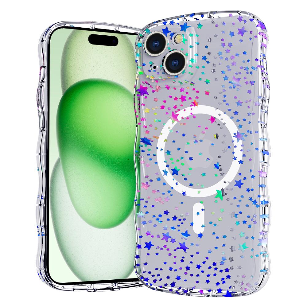 

For iPhone 15 Plus Magnetic Case Wave Edge Glitter TPU Phone Back Cover G