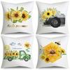 4pcs Fresh Pastoral Style Bee Sunflower Vintage Camera Throw Pillow Covers Green Pickup Truck Hello Summer Decorative Cushion Case for Bedroom Sofa