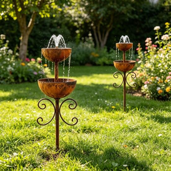 2 Katlı Yağmur Yakalayıcı Bahçe Kazığı, Metal Bahçe Yağmur Toplayıcı, Paslanmaz Kaplamalı Dekoratif Bahçe Süsü, Ev İçin Eğlenceli Dış Mekan Veranda Dekorasyonu