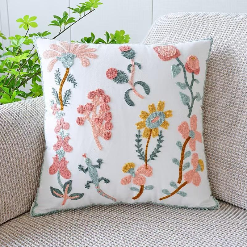 45X45Cm Cute Throw Embroided Pillow Cover Light Luxury Nordic Flower Sofa Cushion Waist Cover Home Decorative Pillowcase