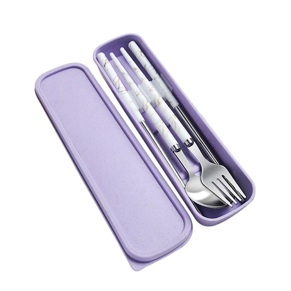 With Box Portable Reusable Camping Spoon Fork Chopsticks Set Dinnerware Cutlery Set Stainless Steel