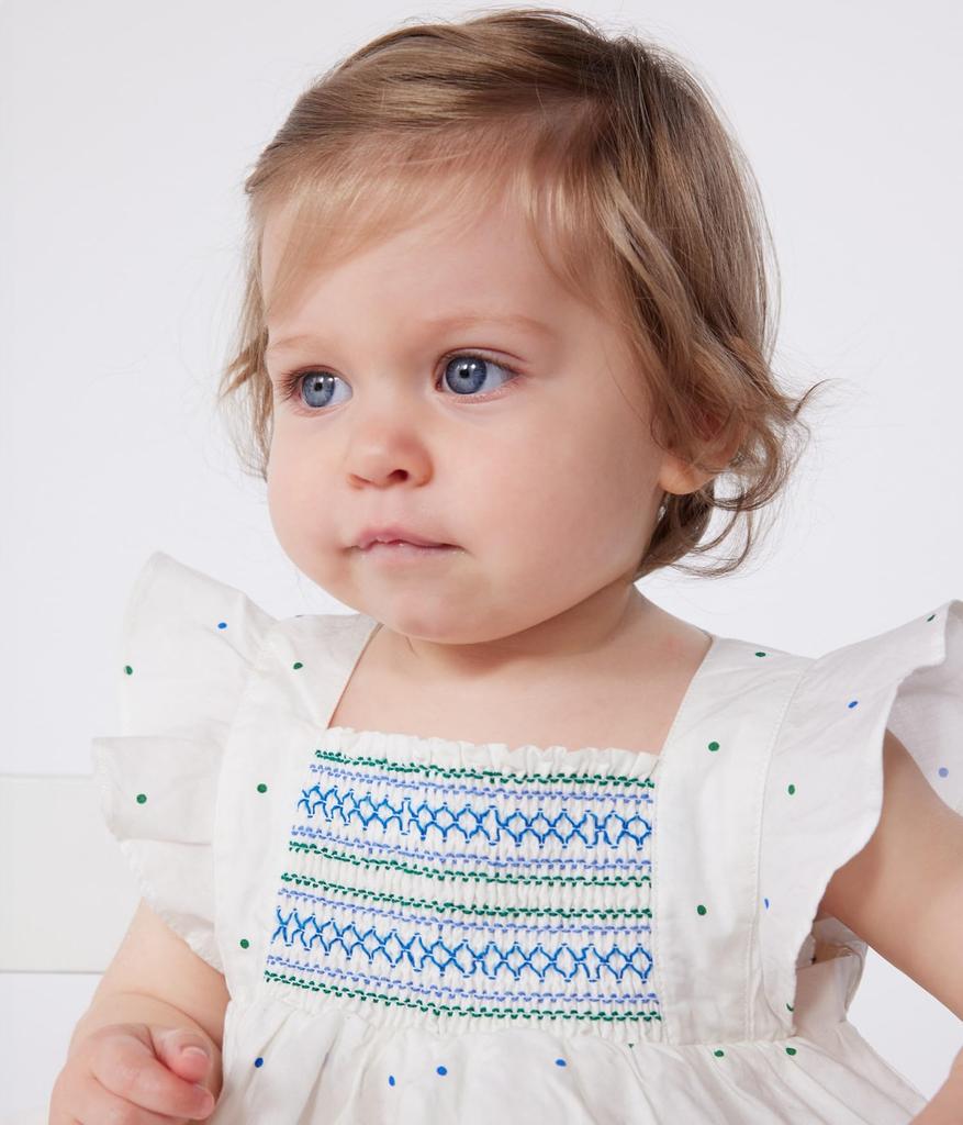 Frilled Dress and Bloomer Set A0CD5 12 Months 74cm [Petit Bateau] Off-white/multi-color