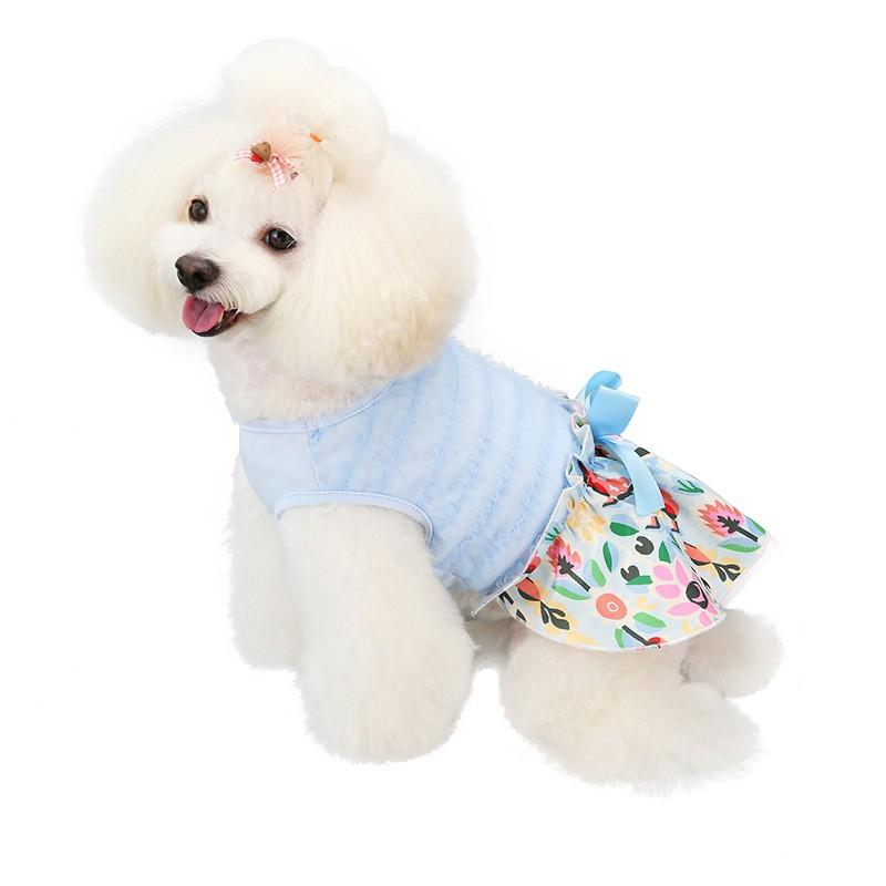 Pet Dog Dress Floral Lace Bow Skirt Teddy French Bulldog Cat Print Costume