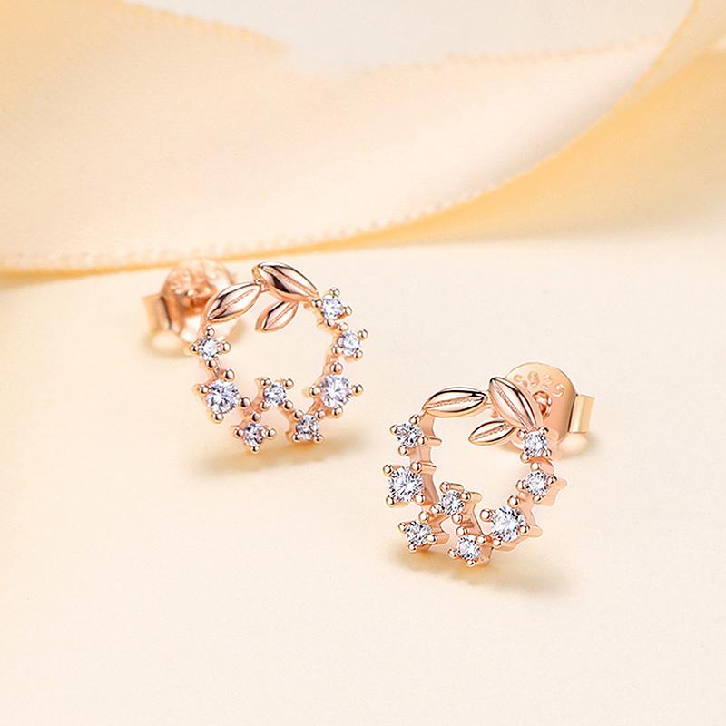 Elegant Rose Gold Leaf Garland Earrings, Silver Needle Fashion Jewelry For Women Fine Gift & Matching