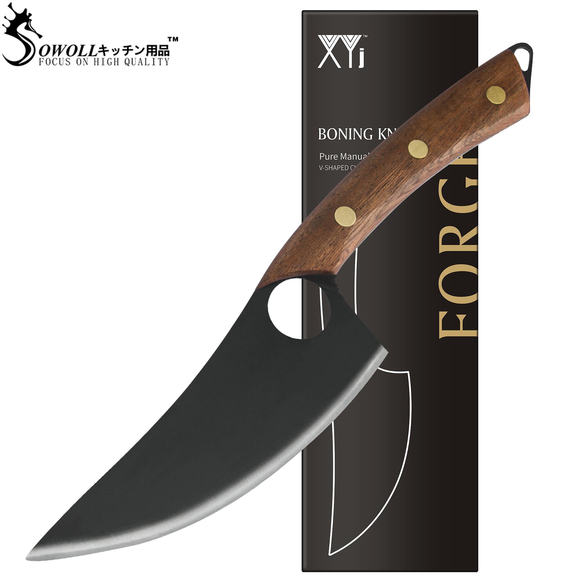 

6 дюймов нержавеющая сталь костляющий нож Full Tang Slicing Knife Black Blade Мясо Тесак Приготовление мяса Мясной лавка с коричневой деревянной ручкой
