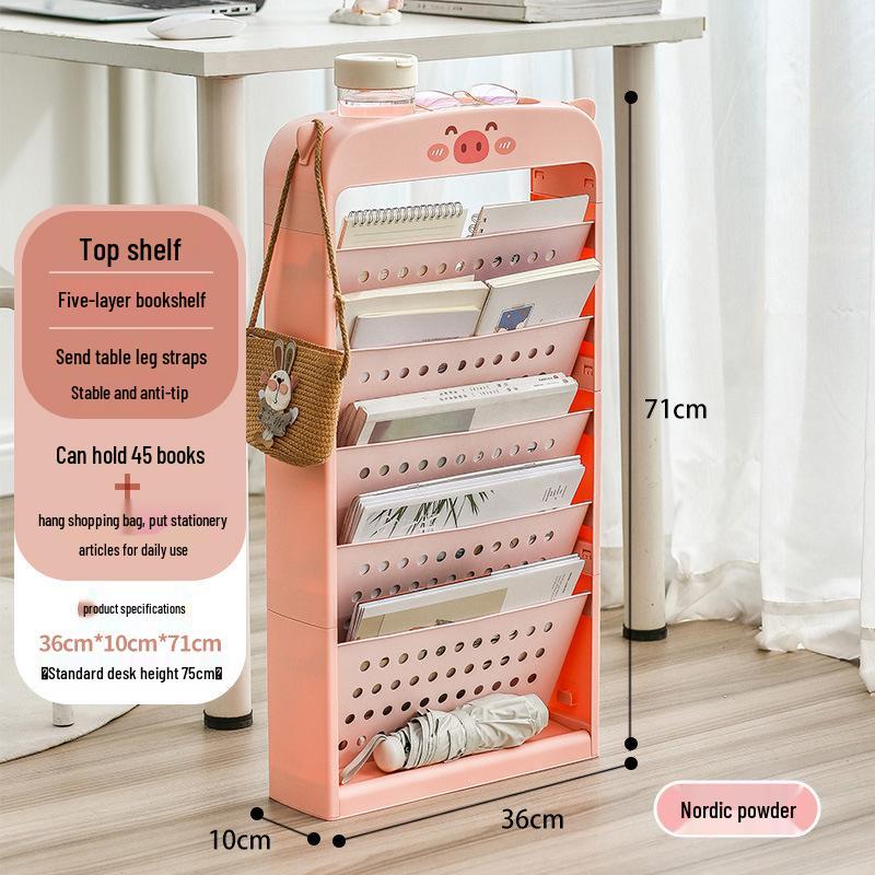 Movable Multi-layer Bookshelf Rack: Floor-standing Bookcase for Home Use - Back-to-School Special. розовый