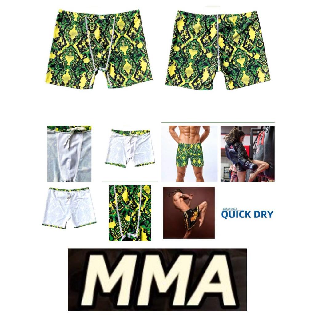 MMA UFC Muay Thai Kickboxing Boxing Green Yellow Casual Shorts Gym Sport Unisex Men Women Workout Quick Dry Print Elastic High Waist Training