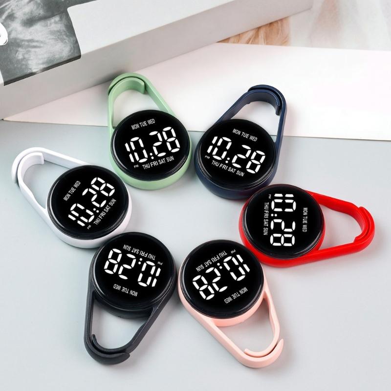 Touch Control Digital Pocket Watch Keychain Clip For Students Accurate Time LED Display Electronic Clock Accessories