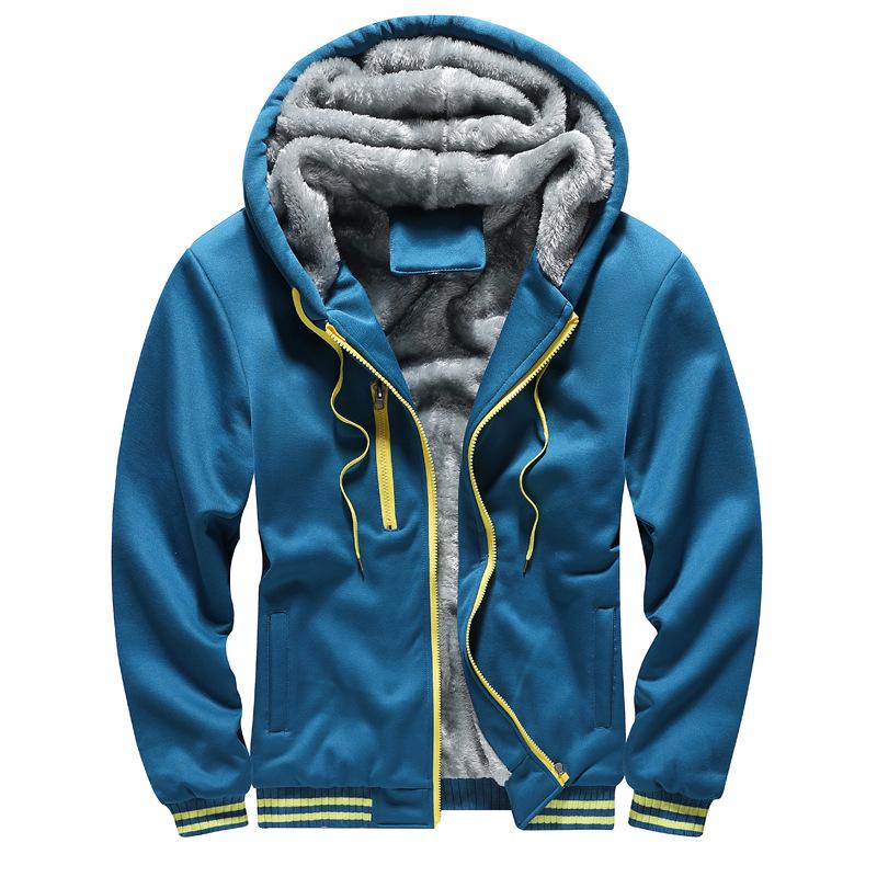 

Men s Winter Thick Velvet Hoodie Jacket - Warm, Solid Color, Slim Fit, Available in Large Sizes. L небо синє кольору