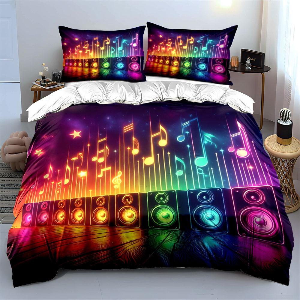 Dream Colorful Notes And Speakers Print Bedding Set 1 Duvet Cover 2 Pillowcases For Adult And Children Luxury Gift Full Size