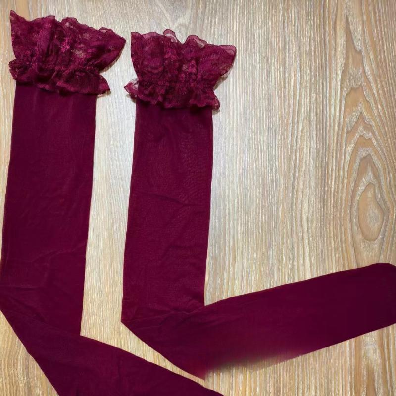 Bas Sexy d'Été en Dentelle pour Femmes Lolita Moulants Respirants Transparents Chaussettes Longues Violettes Charme Mode Y2K