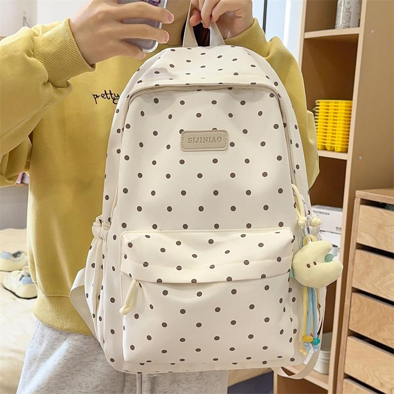 Lightweight Student Schoolbag Dot Print Commuter Backpack