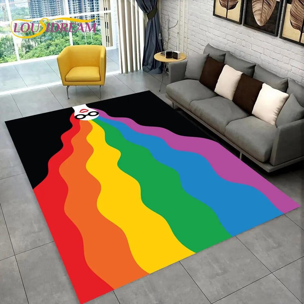 Illusion Regnbue Kromatisk Farge Områdeteppe, Teppe for Hjem Stue Soverom Sofa Dørmatte Dekor, barn Sklisikker Gulvmatte 3D